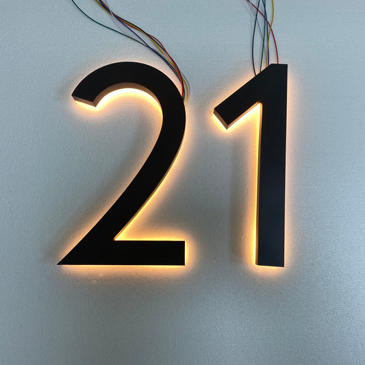 3D Black Metal LED House Number Sign Acrylic Back Halo Lit Light Up Led House Address Sign Glowing in The Dark